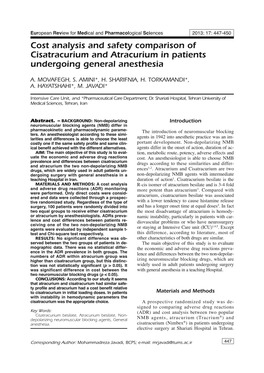 Cost Analysis and Safety Comparison of Cisatracurium and Atracurium in Patients Undergoing General Anesthesia