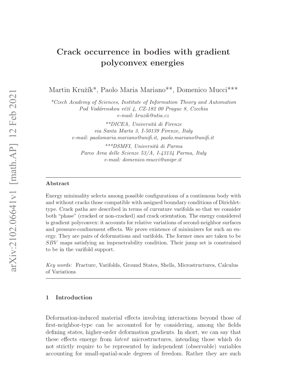 Crack Occurrence in Bodies with Gradient Polyconvex Energies