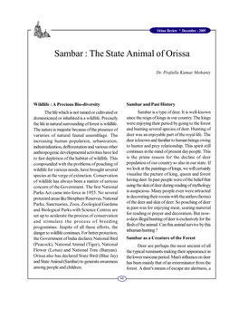 Sambar : the State Animal of Orissa