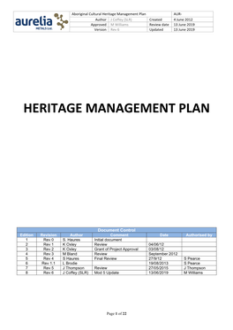 Aboriginal Heritage Management Plan