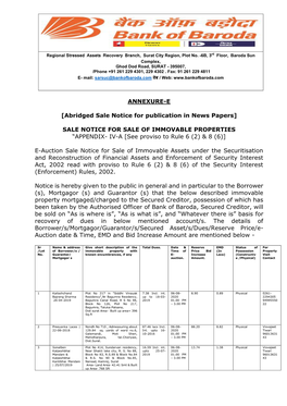 ANNEXURE-E [Abridged Sale Notice for Publication in News Papers]