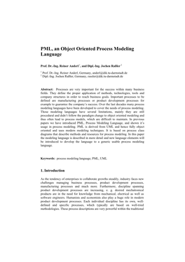 PML, an Object Oriented Process Modelling Language
