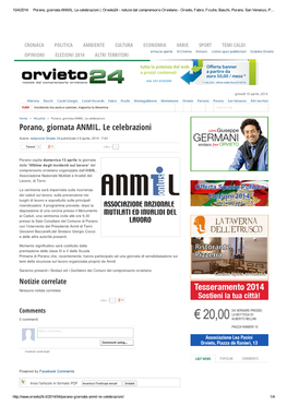 Porano, Giornata ANMIL. Le Celebrazioni | Orvieto24 - Notizie Dal Comprensorio Orvietano - Orvieto, Fabro, Ficulle, Baschi, Porano, San Venanzo, P…