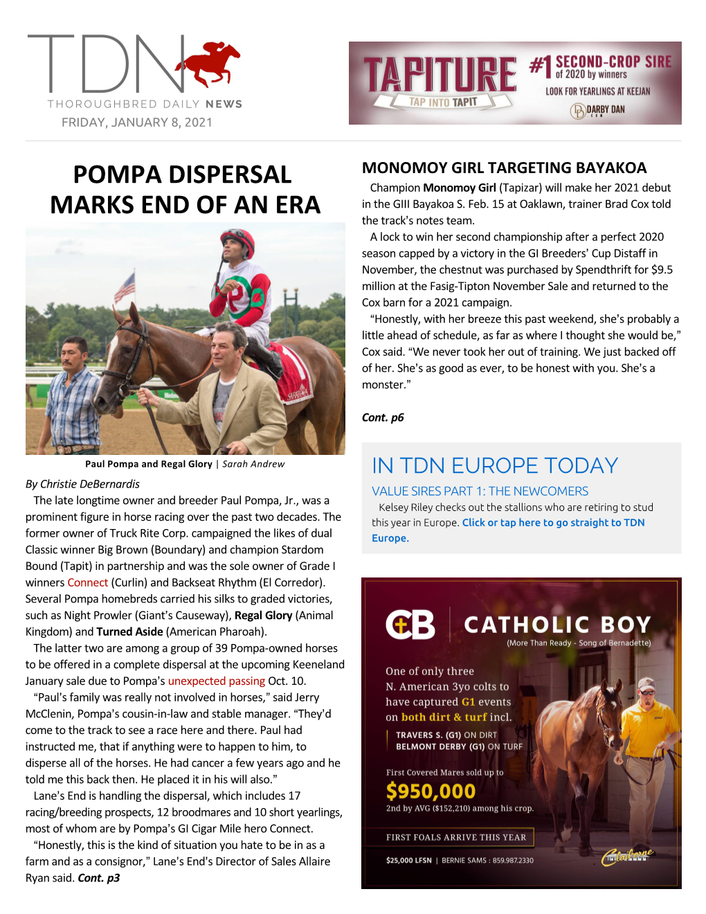 TDN AMERICA TODAY and Those Looking Further Down the Road at the Winning Post