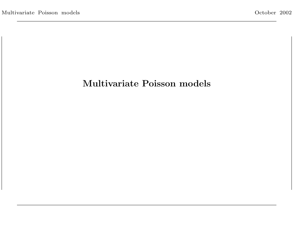 Multivariate Poisson Models October 2002 ' $