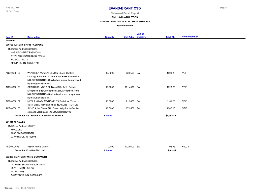 Bid Award Report