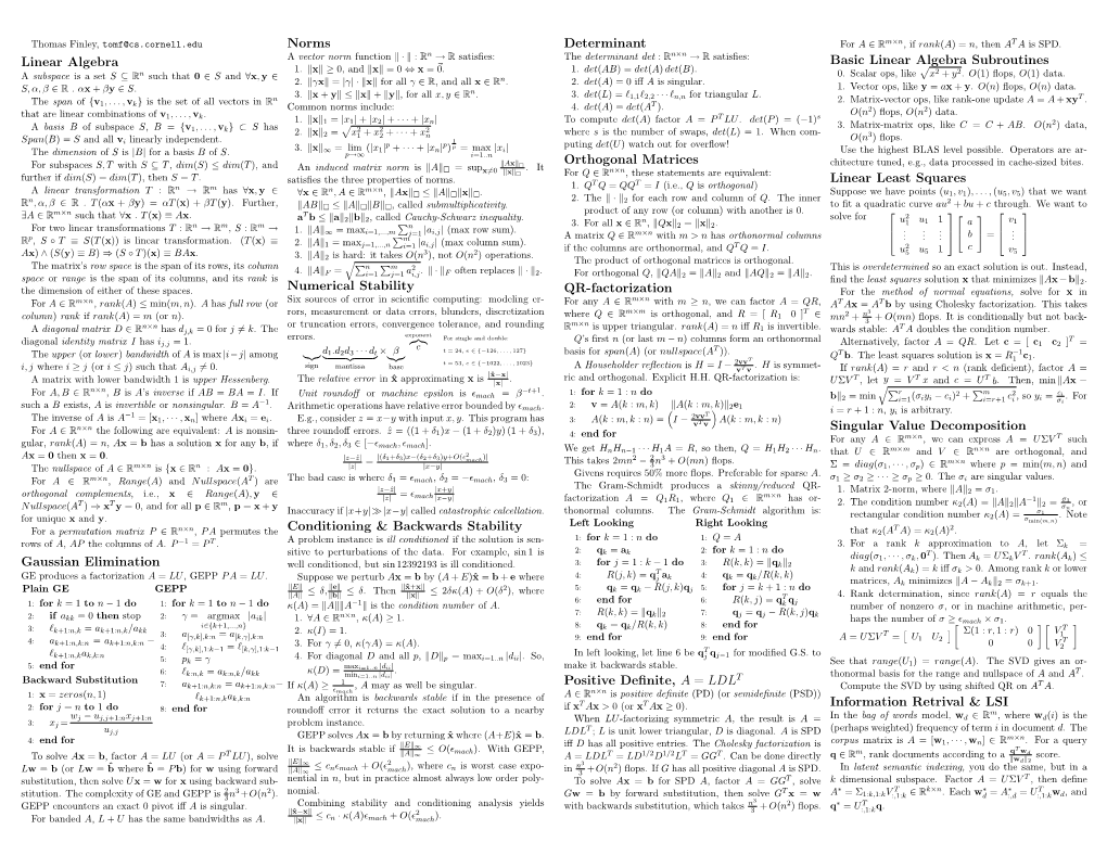 Linear Algebra Gaussian Elimination Norms Numerical Stability