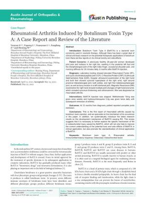 Rheumatoid Arthritis Induced by Botulinum Toxin Type A: a Case Report and Review of the Literature