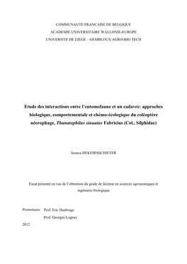 Etude Des Interactions Entre L'entomofaune Et Un Cadavre