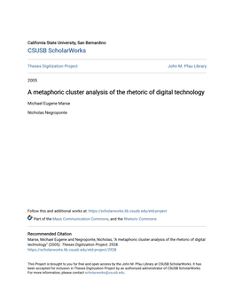 A Metaphoric Cluster Analysis of the Rhetoric of Digital Technology