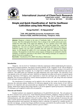 Simple and Quick Classification of Soil for Sunflower Cultivation Using Data Mining Algorithm