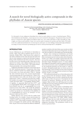 A Search for Novel Biologically Active Compounds in the Phyllodes of Acacia Species