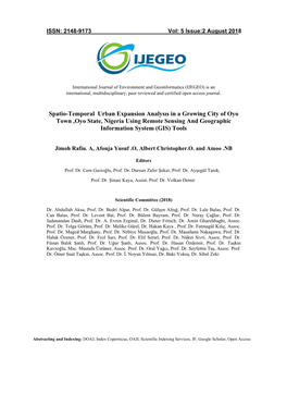Spatio-Temporal Urban Expansion Analysıs in a Growing City of Oyo Town ,Oyo State, Nigeria Using Remote Sensing and Geographic Information System (GIS) Tools