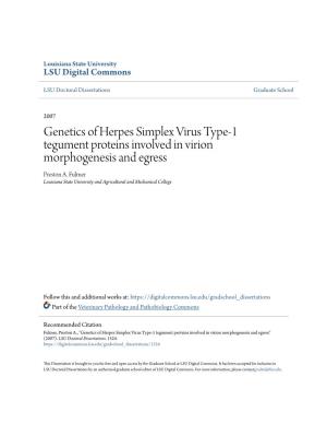 Genetics of Herpes Simplex Virus Type-1 Tegument Proteins Involved in Virion Morphogenesis and Egress Preston A