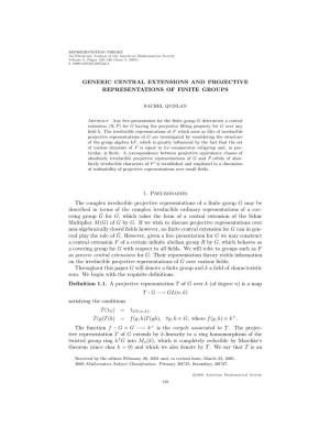 Generic Central Extensions and Projective Representations of Finite Groups