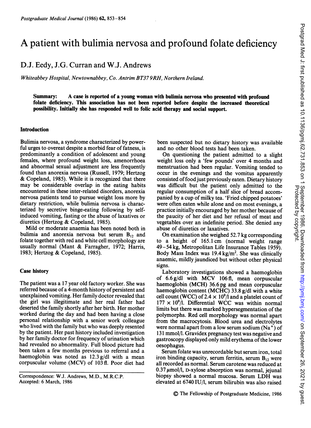 A Patient with Bulimia Nervosa and Profound Folate Deficiency