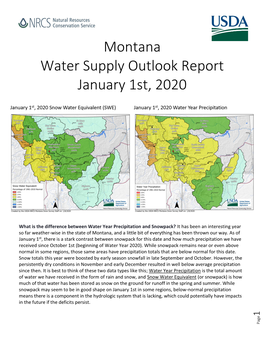 Montana Water Supply Outlook Report January 1St, 2020