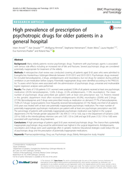 High Prevalence of Prescription of Psychotropic Drugs for Older