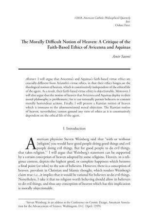 The Morally Difficult Notion of Heaven: a Critique of the Faith-Based Ethics of Avicenna and Aquinas