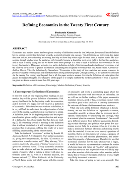 Defining Economics in the Twenty First Century