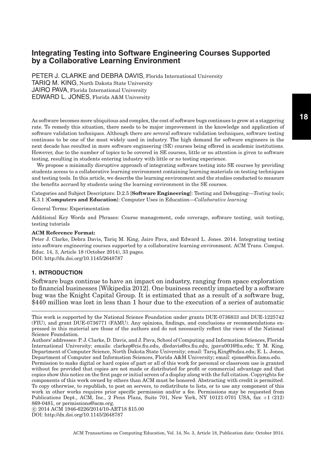 Integrating Testing Into Software Engineering Courses Supported by a Collaborative Learning Environment