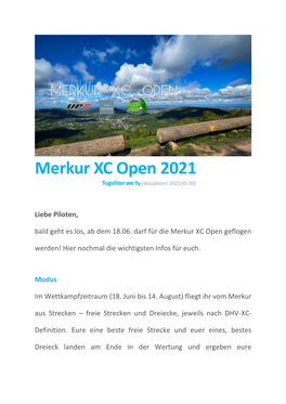 Merkur XC Open 2021 Togehter We Fly (Aktualisiert: 2021-05-30)