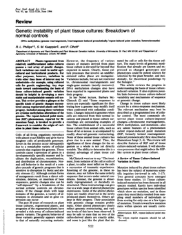 Review Genetic Instability of Plant Tissue Cultures: Breakdown of Normal Controls