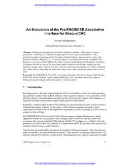 An Evaluation of the Pro/ENGINEER Associative Interface for Abaqus/CAE