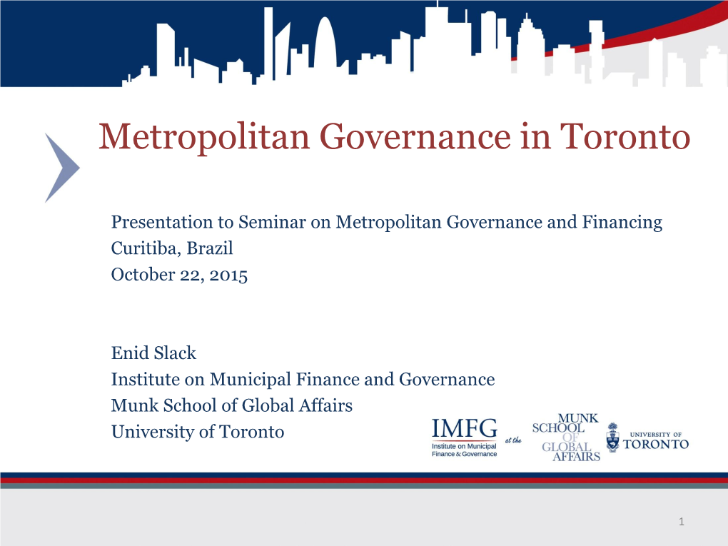 Metropolitan Governance in Toronto