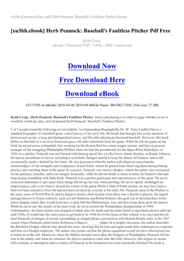 Xu3bh [Download Free Pdf] Herb Pennock: Baseball's Faultless Pitcher Online