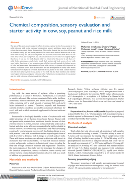 Chemical Composition, Sensory Evaluation and Starter Activity in Cow, Soy, Peanut and Rice Milk