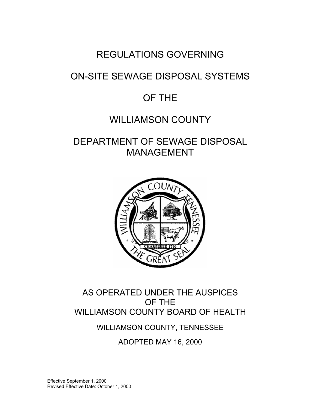 Regulations Governing On-Site Sewage Disposal Systems of the Williamson County Department of Sewage Disposal Management