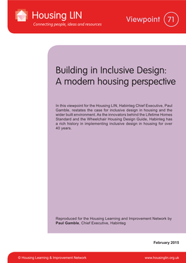 Building in Inclusive Design: a Modern Housing Perspective