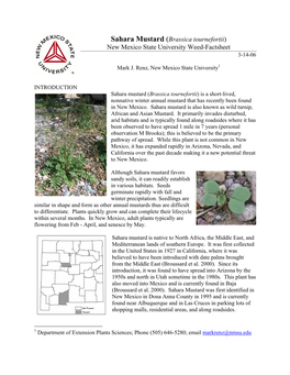 Sahara Mustard (Brassica Tournefortii) New Mexico State University Weed-Factsheet 3-14-06