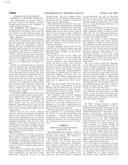 CONGRESSIONAL RECORD—HOUSE October 16, 2001 TRIBUTE to LIEUTENANT Thunderbirds, the Air Ground Oper- My Professional Life, And, to the Frus- GENERAL T