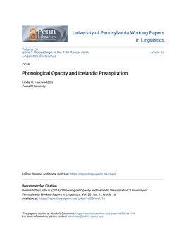 Phonological Opacity and Icelandic Preaspiration