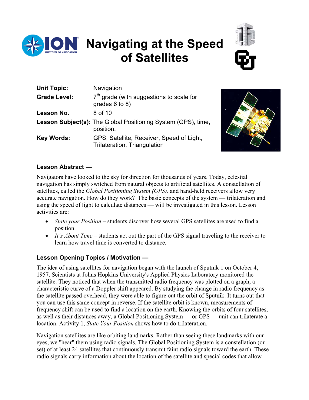 Navigation Education Lesson 8: Satellite Navigation