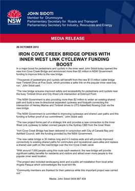 Iron Cove Creek Bridge Opens with Inner West Link Cycleway Funding