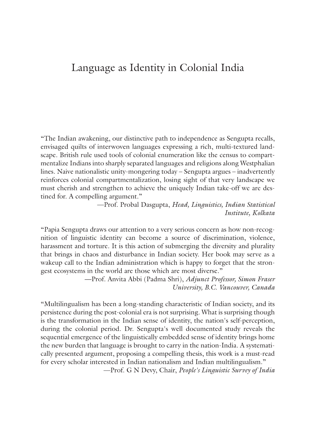 Language As Identity in Colonial India