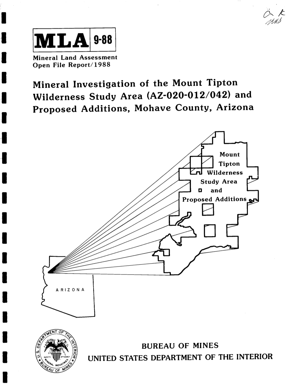 Mineral Investigation of the Mount Tipton Wilderness Study Area (AZ-020-012/042) and Proposed Additions, Mohave County, Arizona