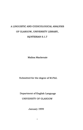 A Linguistic and Codicological Analysis Of