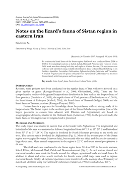 Notes on the Lizard's Fauna of Sistan Region in Eastern Iran