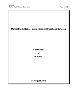Market Study Notice: Competition in Broadband Services Comments Of