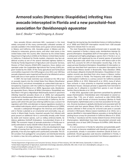 Armored Scales (Hemiptera: Diaspididae) Infesting Hass Avocado Intercepted in Florida and a New Parasitoid–Host Association for Davidsonaspis Aguacatae