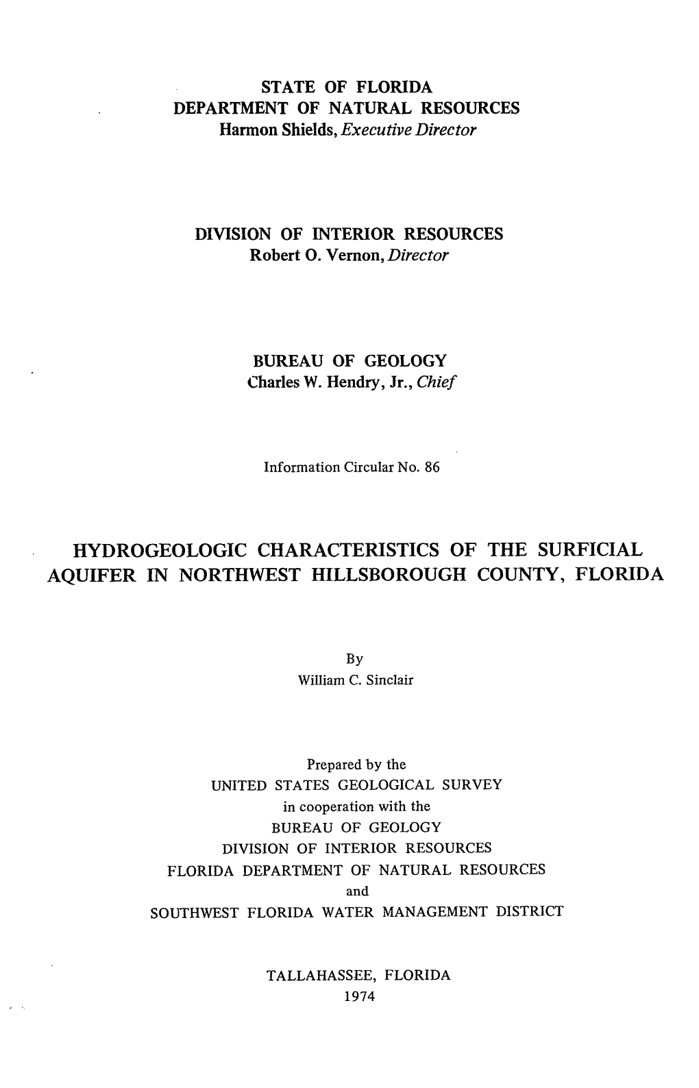 Hydrogeologic Characteristics of the Surficial Aquifer in Northwest Hillsborough County, Florida