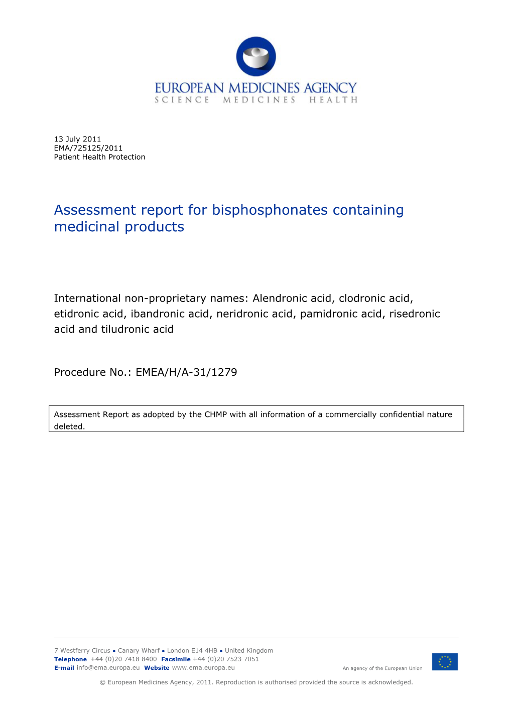Assessment Report for Bisphosphonates Containing Medicinal Products
