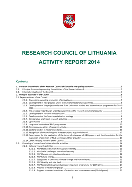 Research Council of Lithuania Activity Report 2014