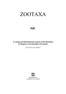 Zootaxa, Coleoptera, Scarabaeidae, Rutelinae, Ecuador, Catalog