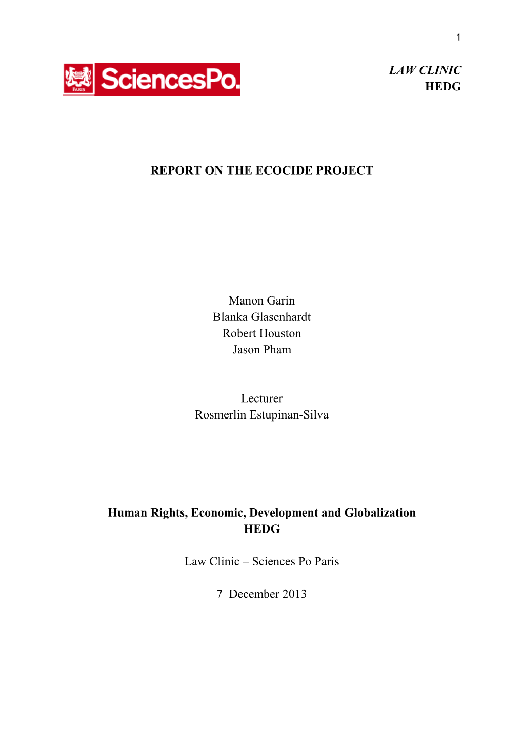 HEDG- Sciences Po Report on Ecocide 7-12-2013