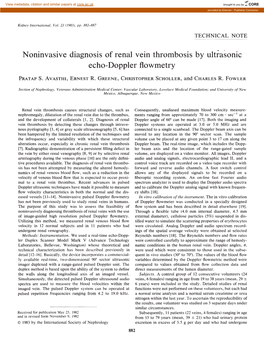 Noninvasive Diagnosis of Renal Vein Thrombosis by Ultrasonic Echo-Doppler Flowmetry PRATAP S